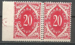 Yugoslavia SHS Slovenia Porto Mi.39 In Pair Left Side IMPERFORATED And DOUBLE Perf. Between MNH / ** 1919 - Gebruikt