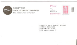 379055 Société De St Vincent De Paul Prêt-à-poster Marianne L'engagée YZ PRIO POSTREPONSE Entier Postal Stationery - Listos Para Enviar: Respuesta/Marianne L'Engagée