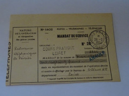 France Cours D'instruction Cours Pratique Orléans Loiret 1954 Mandat De Service Annulé Redevances Téléphoniques - Cursussen