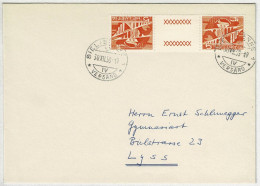 Schweiz 1958, Brief Biel/Bienne - Lyss, Kehrdruck Mit Zwischensteg Technik Und Landschaft - Storia Postale