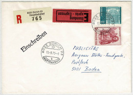 Schweiz 1979, Brief Einschreiben Express Zürich Hauptbahnhof - Baden, Evangelisten, Architektur Und Kunsthandwerk - Covers & Documents