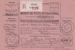 France Cours D'instruction Cours Pratique Orléans Loiret 1954 Mandat Poste International Recommandé Pour La Belgique - Instructional Courses
