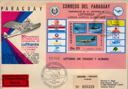1976 PARAGUAY , 50 ANIVERSARIO 1º VUELO EXPERIMENTAL LUFTHANSA EN SUDAMÉRICA , LÍNEAS AÉREAS ALEMANAS - Paraguay