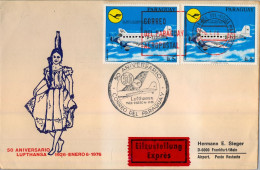 1976 PARAGUAY , LUFTHANSA , 50 ANIVERSARIO , SOBRE CONMEMORATIVO  , CIRCULADO , LLEGADA  AL DORSO - Paraguay