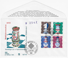 CHESS FDC Germany 1972, Bonn - Rook Design In Relief, Written On The Back In Grey - Scacchi