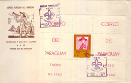 1962 PARAGUAY , PRIMER DIA , FIRST DAY , HOMENAJE A LOS BOY SCOUTS , BADEN POWELL , HOJITA DENTADA - Paraguay