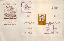 1962 PARAGUAY , PRIMER DIA , FIRST DAY , HOMENAJE A LOS BOY SCOUTS , BADEN POWELL , HOJITA SIN DENTAR - Paraguay