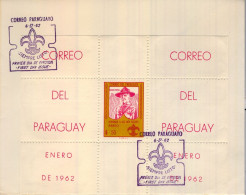 1962 PARAGUAY , PRIMER DIA , FIRST DAY , HOMENAJE A LOS BOY SCOUTS , BADEN POWELL , HOJITA DENTADA , SOBRE PEQUEÑO - Paraguay
