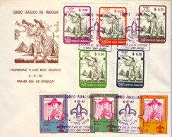 1962 , PARAGUAY , YV. 48/52+314/16 AER. , SOBRE DE PRIMER DIA , HOMENAJE A LOS BOY SCOUTS. - Paraguay