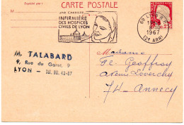 FRANCE.1967. ENTIER POSTAL "MARIANNE-DECARIS".FLAMME "INFIRMIERE DES HOSPICES...". - Médecine