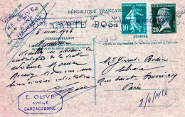 FRANCE.1926. "PASTEUR". ENTIER POSTAL .20C + SEMEUSE 10C.VARIETE DE PIQUAGE". - 1922-26 Pasteur