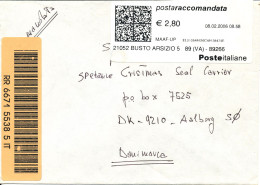 Italy Registered Cover With Franking Label Sent To Denmark 8-2-2006 - 2001-10: Marcofilia