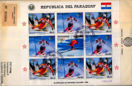 1988  PARAGUAY , SOBRE DE PRIMER DIA CERTIFICADO , OLIMPIADAS DE INVIERNO , CALGARY , ESQUI , SKI - Paraguay