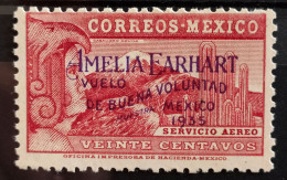 MEXICO 1935 Scott C74a AMELIA EARHART W/ MUESTRA Ovpt. MNH, See Image, Very Rare Thus - Mexique
