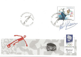 Norway Norge 1994 Cover Olympics Lillehamme Speed Skating  Arena Hamar, Signed Knut Johannessen 22.2.94   Skater - Brieven En Documenten