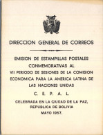 1957 BOLIVIA , DIRECCIÓN GENERAL DE CORREOS , VII PERIODO SESIONES COMISIÓN ECONÓMICA PARA AMÉRICA LATINA C.E.P.A.L - Bolivia