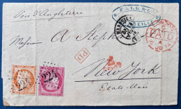 Lettre Siège/ Céres N°38 & 57 Oblitérés GC 2240 De MARSEILLE Pour New York USA Par Voie D'Angleterre TTB - 1870 Assedio Di Parigi