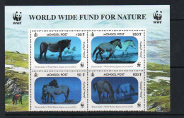 MONGOLIA -   2000- PRZEWALSKI HORSES SET OF 4 IN HOLOGRAM BLOCK MINT NEVER HINGED  - Mongolië