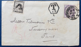 Lettre 1892 N°76 1 Penny Violet Oblitéré De Londres BEDFORD STREET / WC Pour PARIS Cachet Taxe Et Timbre N°18 30c Noir - Briefe U. Dokumente