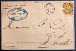 Lettre De MARTINIQUE N°53 25c Jaune Bistre Oblitéré "SAINT-PIERRE / MARTINIQUE " Du 27 MAI 1884 Pour MARSEILLE - Storia Postale