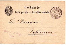 63633 - Schweiz - 1887 - 5Rp GAKte AARAU -> ZOFINGEN - Storia Postale