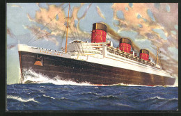 Künstler-AK Passagierschiff RMS Queen Mary Unter Volllast, Cunard-White Star Line  - Paquebots