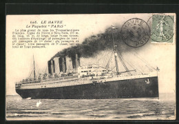 AK Le Havre, Passagierschiff Paris In Fahrt  - Paquebots