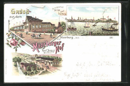 Lithographie Hamburg-Moorburg, Gasthaus Moorburger Hof, Bes. Rud. Behrs, Weg Zur Haake  - Harburg