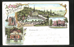 Lithographie Hamburg-Blankenese, Gasthaus Zum Falkenthal, Bahnhof, F. M. Harmstorf Taucher  - Blankenese