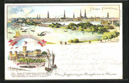 Lithographie Hamburg-Uhlenhorst, Alster Panorama Mit Fährhaus  - Nord