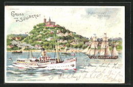 Lithographie Hamburg-Blankenese, Retaurant Süllberg, Elbdampfer Prinzessin Heinrich  - Blankenese