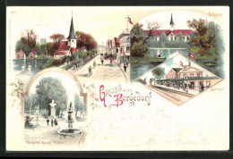 Lithographie Hamburg-Bergedorf, Bahnhof Von Der Gleisseite, Schloss  - Bergedorf