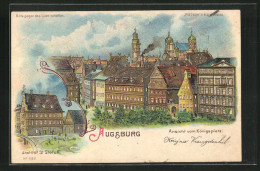 Lithographie Augsburg, Ansicht Vom Königsplatz, Institut St. Stefan, Halt Gegen Das Licht  - Augsburg