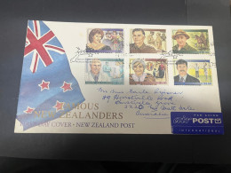 14-4-2024 (2 Z 4) FDC Used As Postage - New Zealand - Posted To Sydney 1995 - Famous New Zealanders - FDC