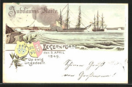 Lithographie Eckernförde, Jubiläumskarte, Seeschlacht 5. April 1849  - Eckernfoerde