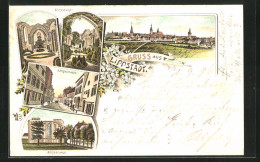 Lithographie Lippstadt, Stiftsruine, Langestrasse, Totalansicht Vom Ort  - Lippstadt