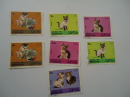 OMAN STATE  MNH AND USED    SET 7 ANIMALS CAT CATS - Honden