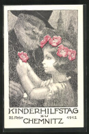 Künstler-AK Chemnitz, Kinderhilfstag 20.02.1912, Mädchen Mit Blume Für Einen Veteranen  - Altri & Non Classificati