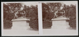 Stereo-Fotografie Unbekannter Fotograf Und Ort, Denkmal Zwei Herren Mit Jagdhunden, Amateur Fotografie 1915  - Photos Stéréoscopiques