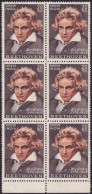 INDIA 1970 THE 200TH BIRTH ANNIVERSARY OF BEETHOVEN MUSICIAN BLOCK OF 6 STAMPS MNH - Unused Stamps