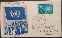 India FDC United Nations Day 24th October 1954 - Cartas & Documentos