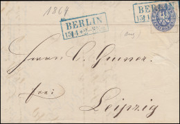 Preußen 17 Adler 2 Sgr EF Brief Rahmen-O In Blau BERLIN 15.4.1864 Nach LEIPZIG - Lettres & Documents