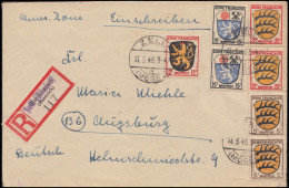 3ff Wappen-Frankatur Auf R-Brief Not-R-Zettel ZELL (MOSEL) 11.5.46 Nach Augsburg - Amtliche Ausgaben