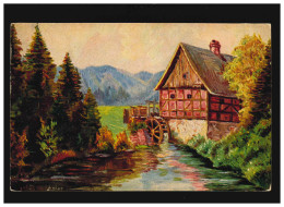 Landwirtschaft Wassermühle Mühlrad Bach Berge Malerei E.Jahn, Ungebraucht - Autres & Non Classés