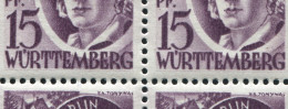 5 Freimarke 15 Pf Als OR-Viererblock Mit 2mal PLF I Auf Den Feldern 4 Und 5, ** - Württemberg