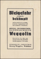 Firma Weggolin: Buchbinder-Handwaschseife Gegen Bleigefahr, WALDSHUT 27.11.28 - Geneeskunde
