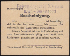 Bescheinigung Reservelazarett XVIIIa Wien-Purkersdorf Zum Verlasses Des Lazerett - Disease