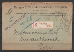 L. (Imprimés) Recom. Franchise "Forges & Chaudronneries Gantoises" (en  Faillite) Càd GAND /21 MARS 1902 Pour EV - Man." - 1893-1907 Coat Of Arms