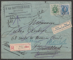 L. Recom. Affr. N°257+283 Càd MONS 2B / 29 XI 1930 / BERGEN 2B Pour BERNISSART Retour à MONS (voir Note Man. Au Dos "ref - 1922-1927 Houyoux