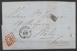 LSC Affr. N°33 Lpts 60 Càd BRUXELLES /13 JANV 1871 Pour BALE (Suisse) - Griffe [PD]  - 1869-1883 Léopold II